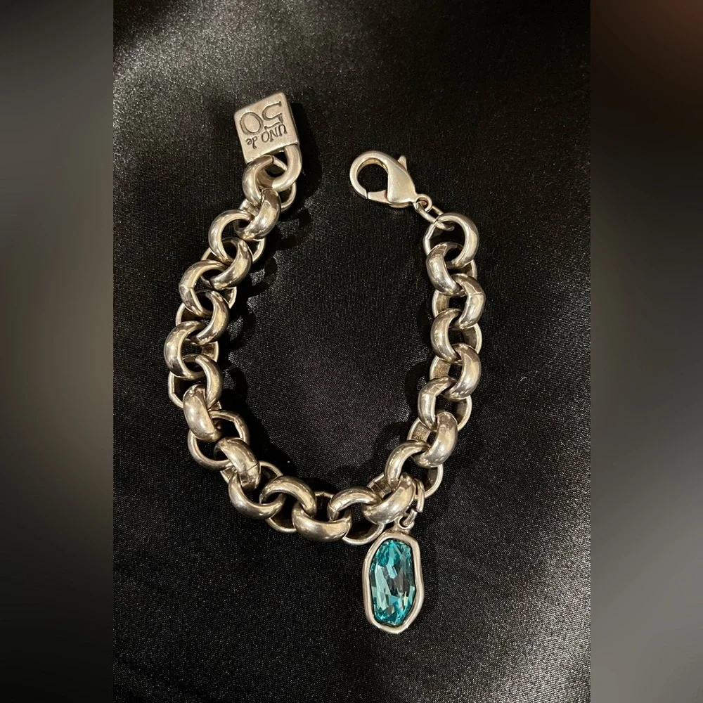 Uno de 50 Chunky Chain Bracelet with Teal Crystal Charm | - Picture 1 of 3